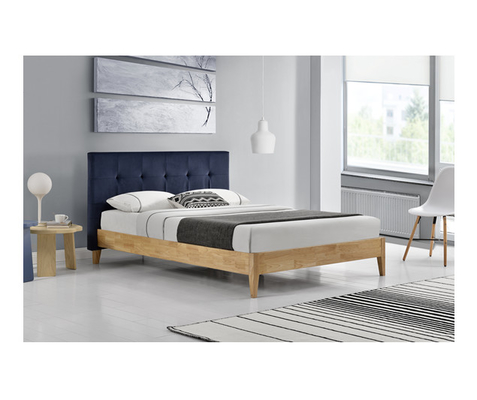 Bingkai Tempat Tidur Kain Linen Biru Cerah Dengan Headboard Sertifikasi CE