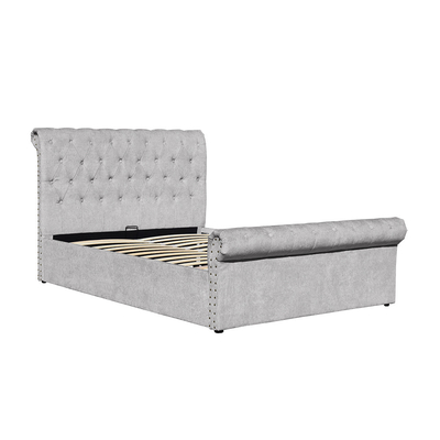 Rangka Tempat Tidur Ganda Kayu Lapis Chenille Ottoman Dengan Penyimpanan Bentuk Giring Ukuran Penuh