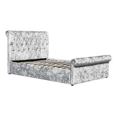 Crush Velvet Gas Lift Storage Bed OEM Silver Upholstered Double Bed Frame