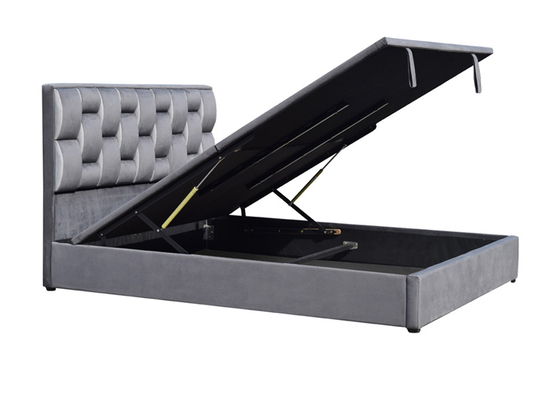 Kayu Lapis Ukuran Penuh Gas Lift Storage Bed Frame Light Grey Velvet OEM