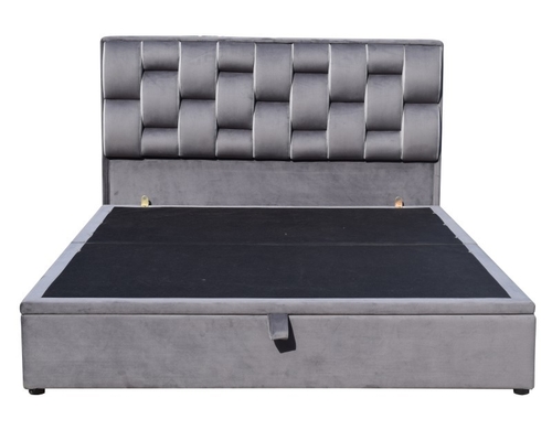 Kayu Lapis Ukuran Penuh Gas Lift Storage Bed Frame Light Grey Velvet OEM