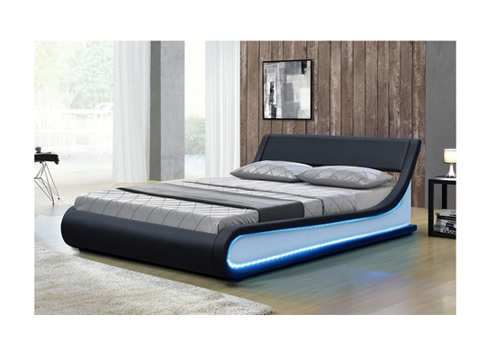 Bingkai Tempat Tidur Penyimpanan Modern Ukuran Raja Kulit Imitasi Dengan Lampu Led