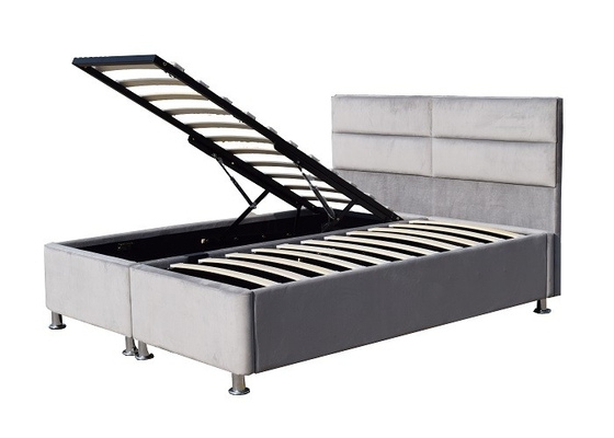 Bersayap Berlapis Gas Lift Storage Bed Frame Kain Beludru Berumbai Headboard Dengan Penyimpanan