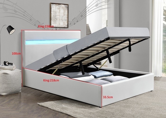Tempat Tidur Penyimpanan Lift Gas Beludru Hancur Modern Berlapis Abu-abu Dengan Lampu LED