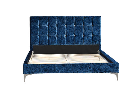 Kayu Slat Ukuran Penuh Mebel Tempat Tidur Kain Beludru Hancur