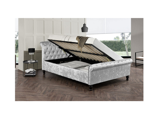 Kain Abu-abu Beludru King Size Bed Frame Dengan Kancing Kristal