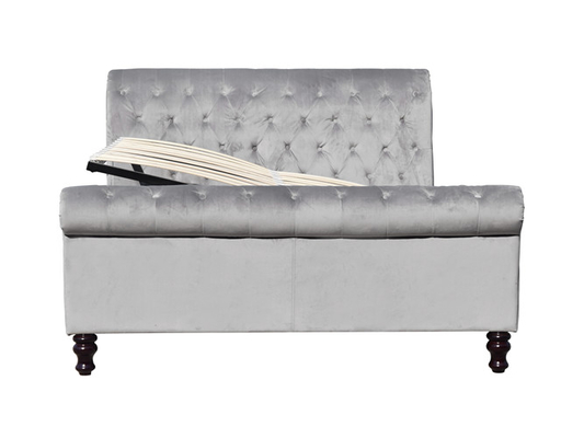 Kain Abu-abu Beludru King Size Bed Frame Dengan Kancing Kristal