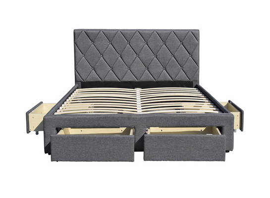 OEM King Size Tufted Storage Bed Velvet Fabric Dengan Empat Laci Penyimpanan