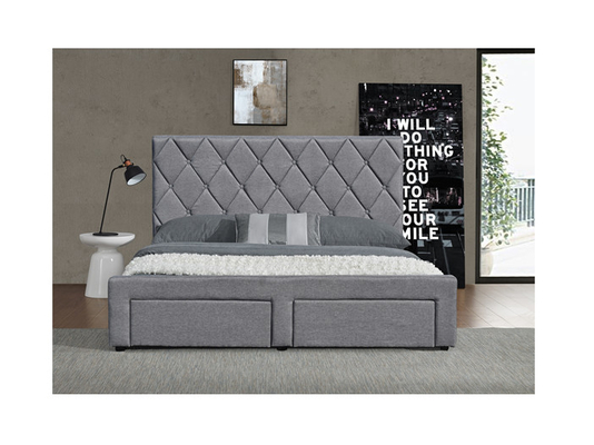 OEM King Size Tufted Storage Bed Velvet Fabric Dengan Empat Laci Penyimpanan