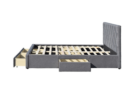 OEM King Size Tufted Storage Bed Velvet Fabric Dengan Empat Laci Penyimpanan