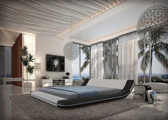 Bingkai Tempat Tidur Kulit Lembut Modern Kamar Tidur Tatami Royal Ukuran King Besar