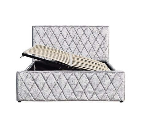 Ottoman Grey Velvet Tufted Storage Bed Frame Gas Lift OEM ODM
