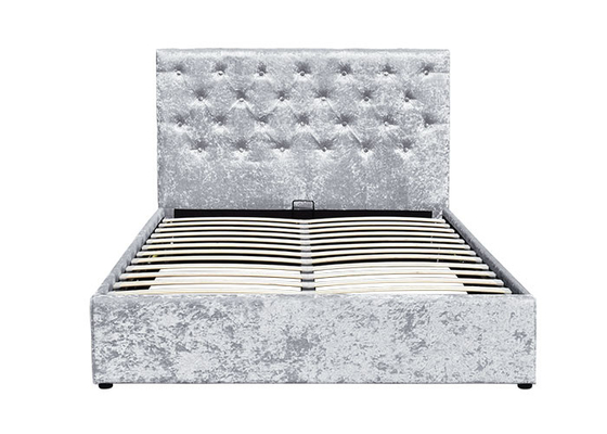 Crushed Silver Velvet Gas Lift Up Storage Bed Furnitur Kamar Tidur Lembut BSCI