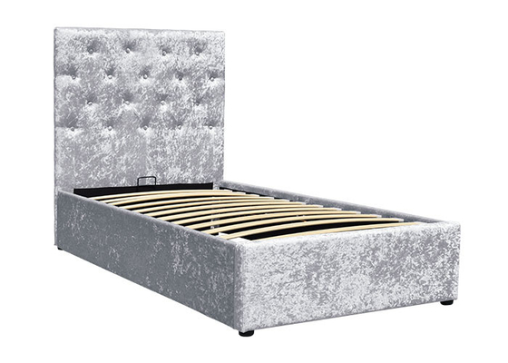 Crushed Silver Velvet Gas Lift Up Storage Bed Furnitur Kamar Tidur Lembut BSCI