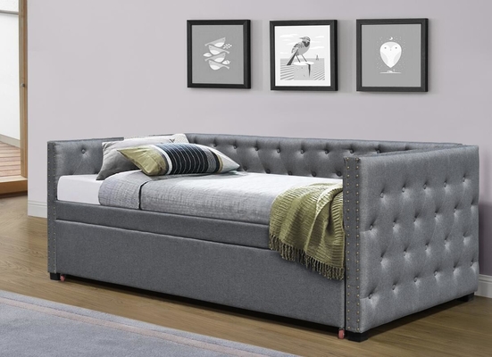 Daybed Berlapis Beludru Ukuran Penuh Tarik Keluar Tempat Tidur Trundle Single Chesterfield Grey Plush