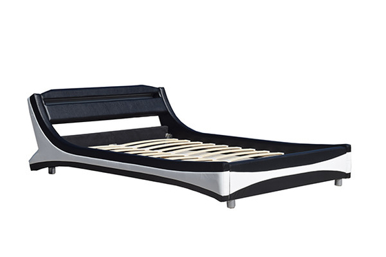 Plywood Foam Faux Leather Bed Frame Bentuk Kurva Hitam Dan Putih