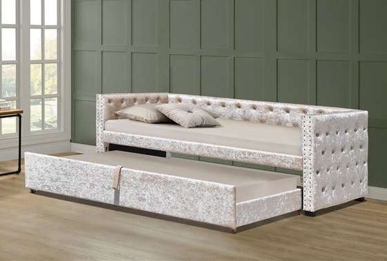 3ft Crush Grey Velvet Daybed Dengan Trundle Tufed Botton