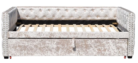 3ft Crush Grey Velvet Daybed Dengan Trundle Tufed Botton