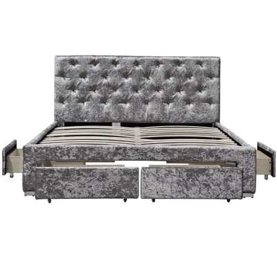 Queen Size Double Upholstered Ottoman Bed Frame Dengan 4 Laci OEM ODM