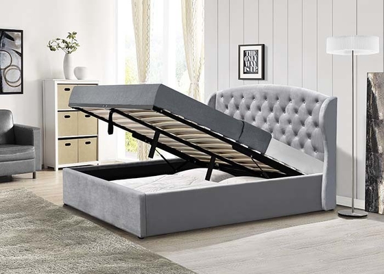4 FT Ottoman Tufted Storage Bed Foot Lift Open Gas Dengan Headboard Gray