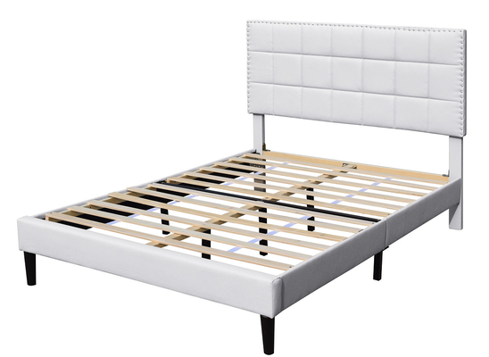 Tempat Tidur Penyimpanan Berlapis King Putih PU Square Tufted Headboard Bed Frame 140X190Cm