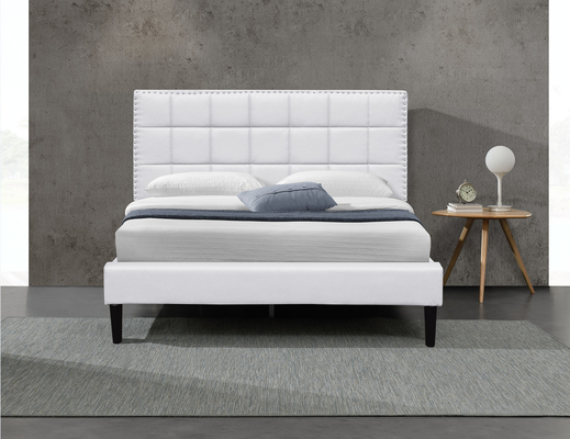 Tempat Tidur Penyimpanan Berlapis King Putih PU Square Tufted Headboard Bed Frame 140X190Cm