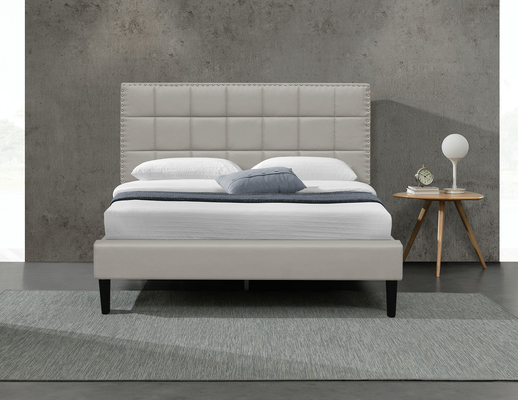 Tempat Tidur Penyimpanan Berlapis King Putih PU Square Tufted Headboard Bed Frame 140X190Cm