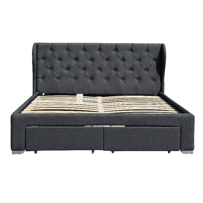 Kain Linen Kayu Lapis Tempat Tidur Penyimpanan Ottoman Bersayap Ukuran Ganda