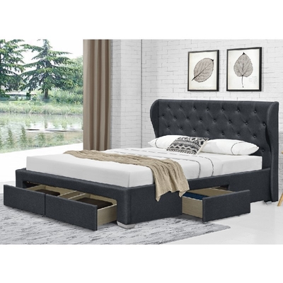 Kain Linen Kayu Lapis Tempat Tidur Penyimpanan Ottoman Bersayap Ukuran Ganda
