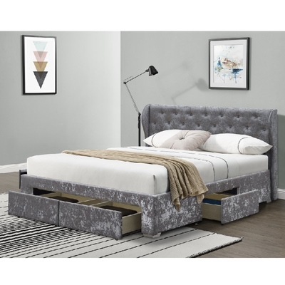Kain Linen Kayu Lapis Tempat Tidur Penyimpanan Ottoman Bersayap Ukuran Ganda