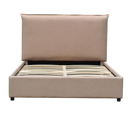 Linen Cokelat Muda Rangka Tempat Tidur King Gaya Eropa Tempat Tidur Platform Berlapis Modern