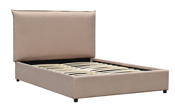 Linen Cokelat Muda Rangka Tempat Tidur King Gaya Eropa Tempat Tidur Platform Berlapis Modern