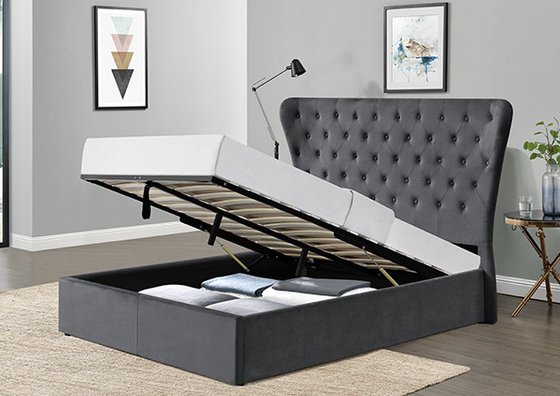 Tempat Tidur Penyimpanan Beludru Headboard Tinggi