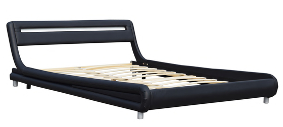Queen Size Black LED Upholstered Bed Frame PU Kulit Sertifikasi EN1725 BSCI