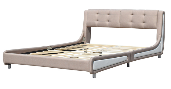 OEM Modern Queen Size Upholstered Platform Bed Frame Linen Fabric Bedroom