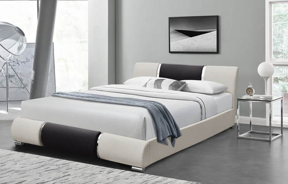 Rangka Tempat Tidur Kulit Imitasi Putih Hitam Platform Berlapis 160X200Cm