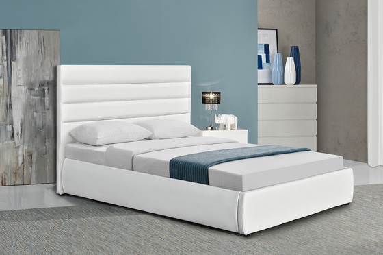 Bingkai Tempat Tidur Platform Berlapis Penyimpanan Ukuran Queen Modern Dengan Headboard Tinggi PU