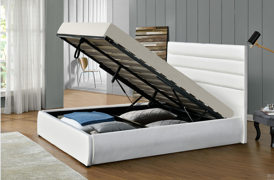 Bingkai Tempat Tidur Platform Berlapis Penyimpanan Ukuran Queen Modern Dengan Headboard Tinggi PU
