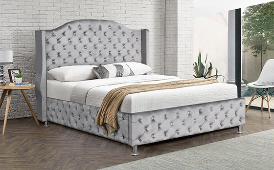 Metal Leg Gas Lift Rangka Tempat Tidur Queen Tufted Headboard Footboard Velvet