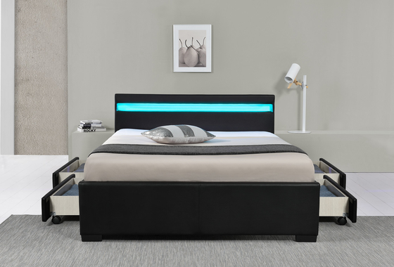 Bingkai Tempat Tidur Penyimpanan Berlapis Kulit Imitasi Putih Dengan LED