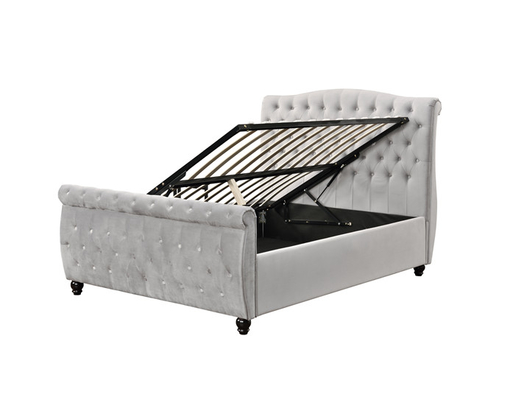 Ukuran Penuh Berlapis Headboard Platform Bed Frame Abu-abu Muda OEM ODM