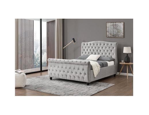 Ukuran Penuh Berlapis Headboard Platform Bed Frame Abu-abu Muda OEM ODM