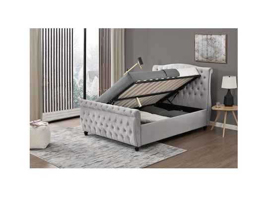 Ukuran Penuh Berlapis Headboard Platform Bed Frame Abu-abu Muda OEM ODM