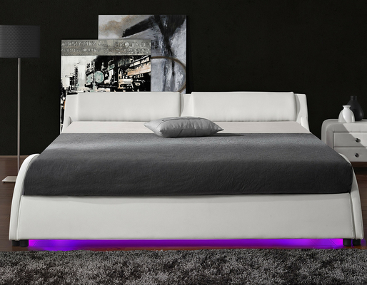 2 Bingkai Tempat Tidur Lampu LED Platform Berlapis Kulit PU Ukuran Ganda