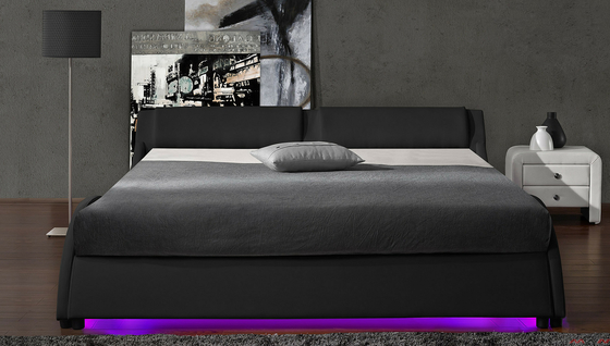2 Bingkai Tempat Tidur Lampu LED Platform Berlapis Kulit PU Ukuran Ganda