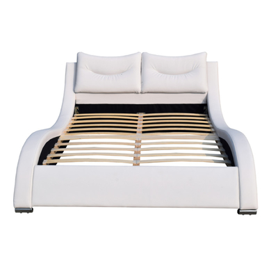 Tempat Tidur Kulit Imitasi Mewah Headboard Ukuran Ganda Dengan Bantal Bentuk Kurva PU Putih