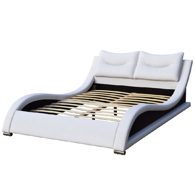 Tempat Tidur Kulit Imitasi Mewah Headboard Ukuran Ganda Dengan Bantal Bentuk Kurva PU Putih