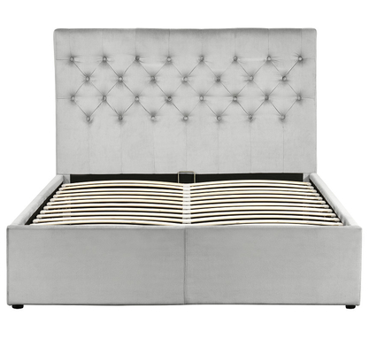 Rangka Tempat Tidur Berlapis Berumbai Platform Ukuran Raja Dengan Headboard Kancing