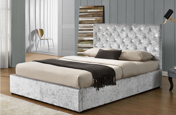 Rangka Tempat Tidur Berlapis Berumbai Platform Ukuran Raja Dengan Headboard Kancing