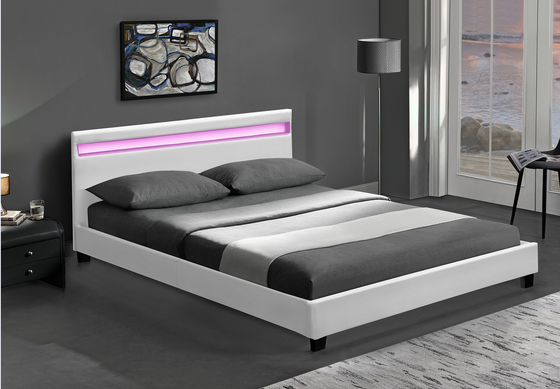 Platform Rangka Tempat Tidur Berlapis LED RGB Dengan Lampu LED Murah Mudah Merakit Kulit PU